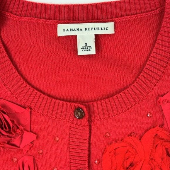 Fancy Red Cardigan with Fabric Florals and Crystal Detail - Picture 4 of 9